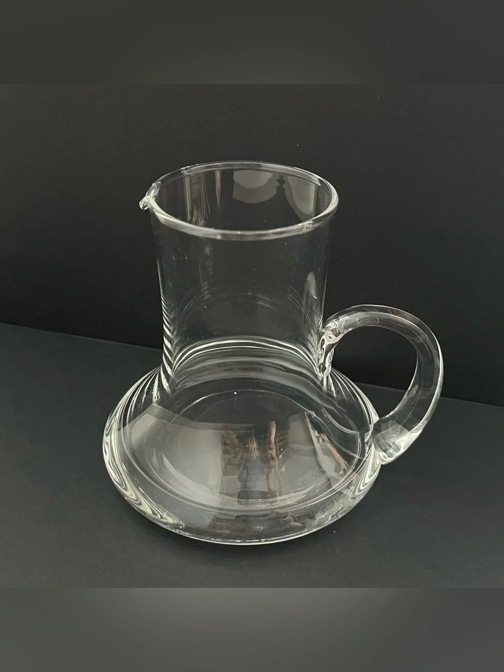 Vintage Clear Glass Small Carafe Decanter Round Heavy Bottom Curvy Handle